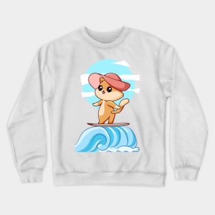 Funny Cat Beach Kawaii Cartoon Animals Crewneck Sweatshirt